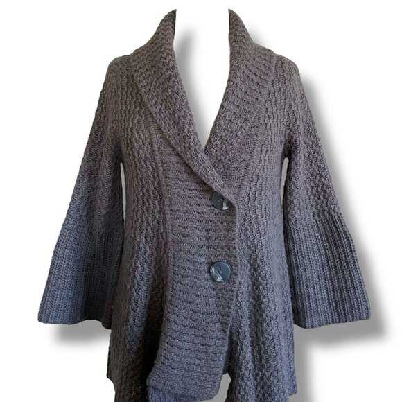 J Jill Womens Cardigan Sz Small Gray Alpaca Wool Bell Sleeve Chunky Open Knit - Picture 2 of 6